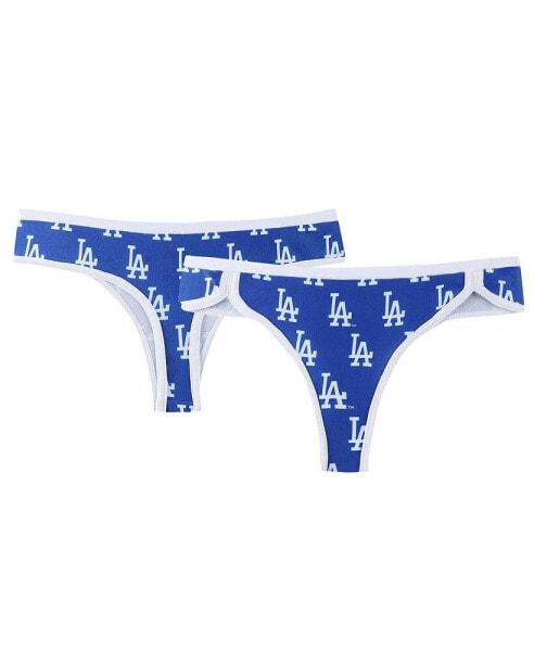 Women's Royal Los Angeles Dodgers 2-Pack Allover Print Knit Thong Set