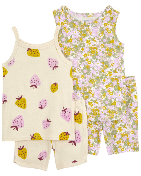 Toddler 4-Piece Floral & Strawberry 100% Snug Fit Cotton Pajamas 5T