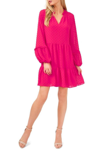 CeCe 290333 Clip Dot Ruffle Long Sleeve Shift Dress in Bright Rose, Size Small