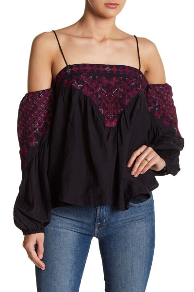 Free People 156812 Women's Vacay Vibin' Cold Shoulder Blouse Black Sz. Small