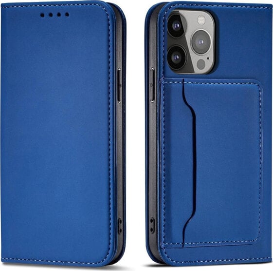 Hurtel Magnet Card Case etui do iPhone 13 pokrowiec portfel na karty kartę podstawka niebieski