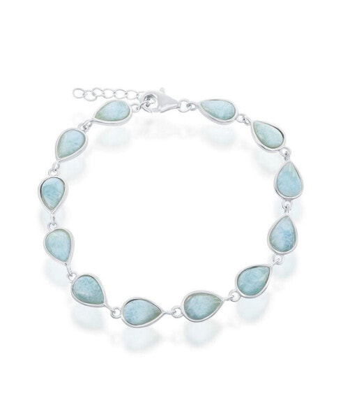 Sterling Silver Pear-Shaped Larimar Linked Bracelet