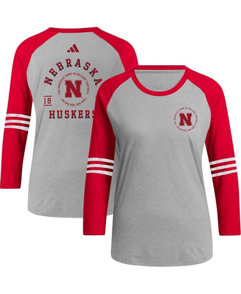 Women's Gray Nebraska Huskers Baseball Raglan 3/4-Sleeve T-shirt