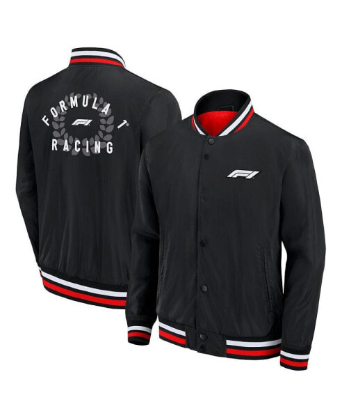 Men's Black Formula 1 Clubhouse Satin Full-Snap Jacket