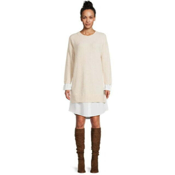 Time and Tru Sweater Dress Women Cream Size L Layered-Look Long sleeve Polyester