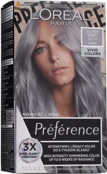 Permanente Haarfarbe Vivid Colours - L'Oreal Paris Preference Vivid Colours 10.112 - Silver Grey