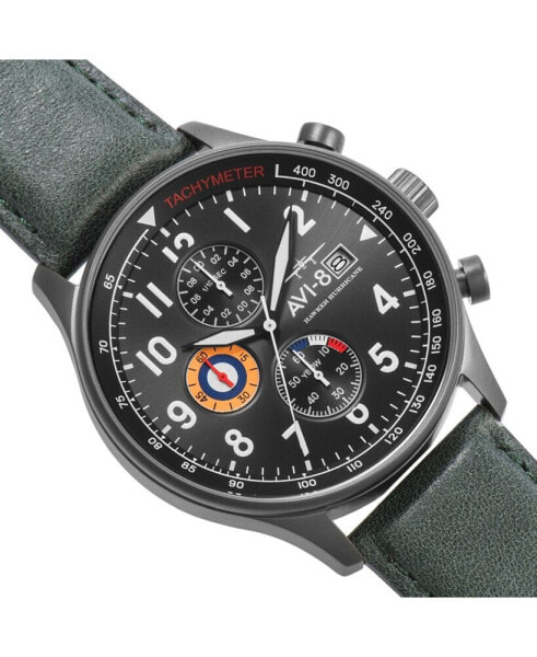 Men's Hawker Hurricane Chronograph Dark Green Genuine Leather Strap Watch 42mm