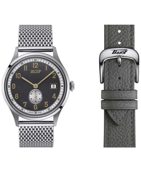 Unisex Swiss Automatic Heritage Small Second 1938 Stainless Steel Mesh Bracelet Watch 39mm Set