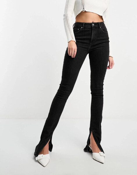 ASOS DESIGN skinny kickflare jean in black pinstripe