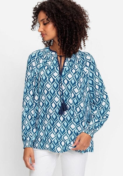 Women's Long Sleeve Ikat Print Tunic Blouse