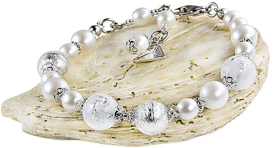 Elegant White Romance bracelet with Lampglas pearls with pure BV1 silver