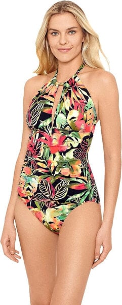 Lauren Ralph Lauren 285470 Tropical High Neck One-Piece Multicolored, Size 14