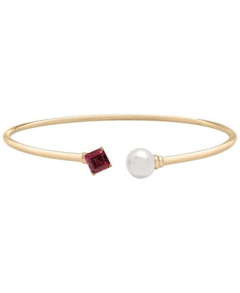 Cultured Freshwater Pearl (7mm) & Rhodolite (5/8 ct. t.w.) Wire Cuff Bangle Bracelet in Gold Vermeil, Created for Macy's