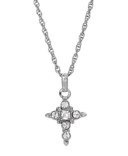 Symbols of Faith silver-Tone Crystal Cross Pendant Necklace