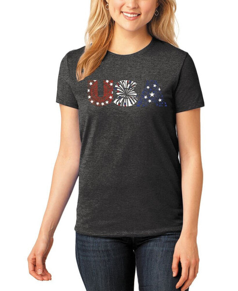 Women's Premium Blend Word Art USA Fireworks T-Shirt