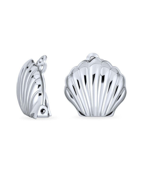 Carved Seashell Shaped Nautical Clip On Earrings For Women Non Pierced Ears Sterling Silver Alloy Clip