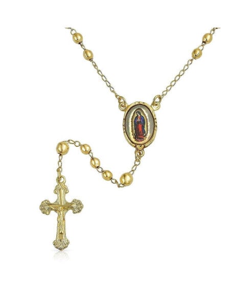 Prayer Rosario Crucifijo Crucifix Cross Catholic Virgin Mother Mary Rosary Beads Necklace For Women 18K Gold Plated Brass