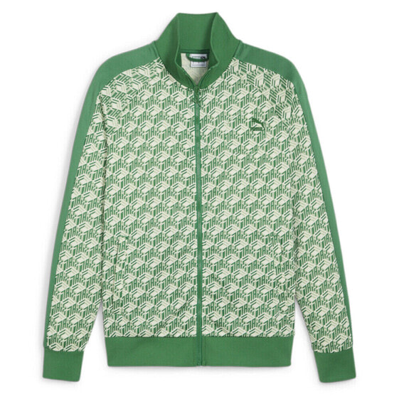 Puma T7 Graphic Full Zip Track Jacket Mens Green, White Casual Athletic Outerwea