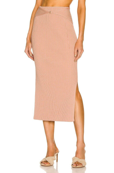 SIMKHAI Sophia Midi Ribbed Skirt Macchiato size XL