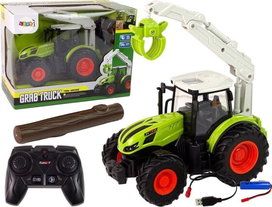 LeanToys Traktor Zdalnie Sterowany 1:24 R/C Zielony Chwytak Drewno