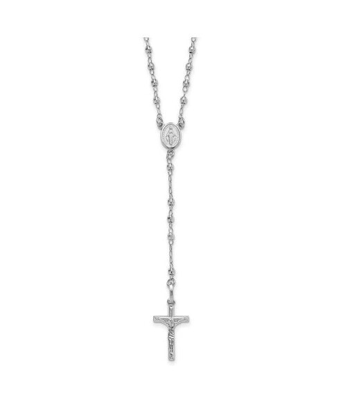 Diamond2Deal 14K White Gold Polished Faceted Beads Rosary Pendant Necklace 18"