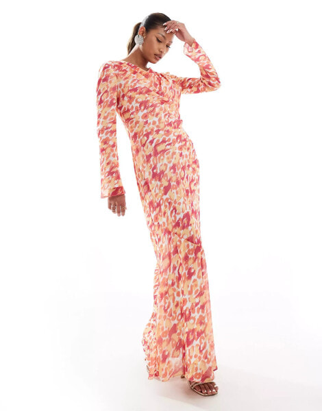 Daska cowl neck chiffon maxi dress in pink animal print