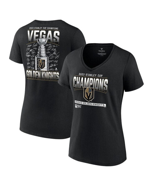 Women's Black Vegas Golden Knights 2023 Stanley Cup Champions Signature Roster V-Neck T-shirt