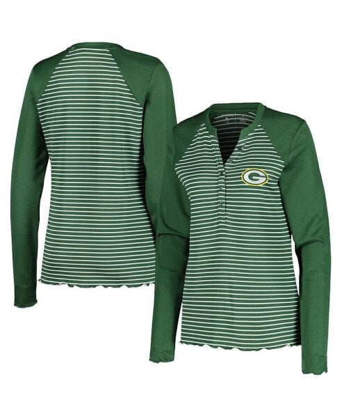 Women's Green Green Bay Packers Maverick Waffle Henley Long Sleeve T-shirt