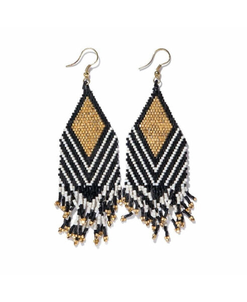 Dottie Diamond Angle Beaded Fringe Earrings Black