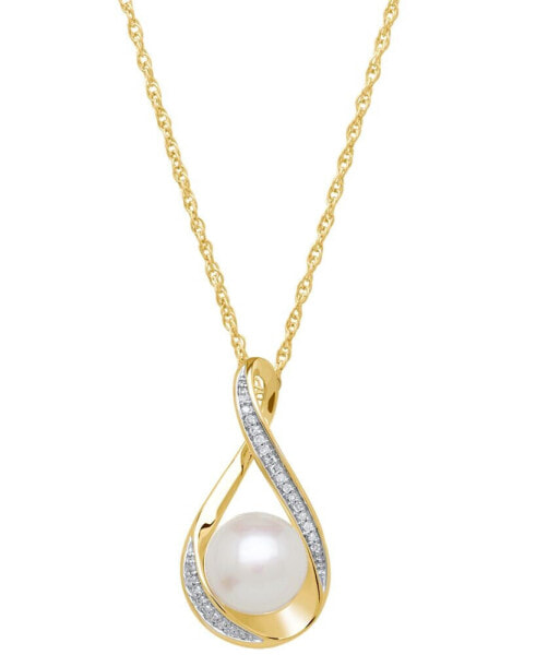 Cultured Freshwater Pearl (9mm) and Diamond Accent Pendant 18" Necklace in 14k Gold