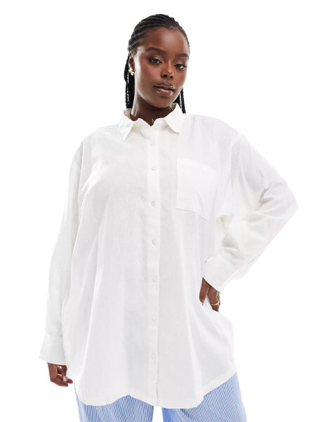 COLLUSION Plus oversized linen beach shirt in white