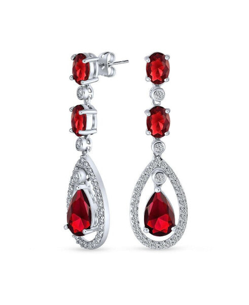 Fashion Art Deco Style Red Cubic Zirconia Halo Teardrop CZ Statement Dangle Chandelier Earrings For Women Party