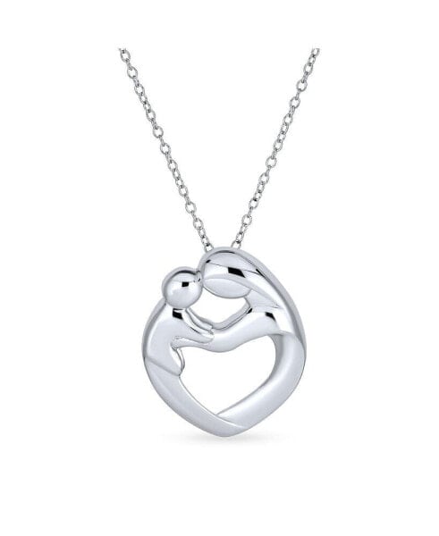 Family Parent New Mother Mom Loving Son Child Daughter Heart Shaped Pendant Necklace For Women Sterling Silver