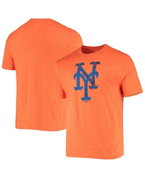 Men's Heathered Orange New York Mets Weathered Official Logo Tri-Blend T-shirt