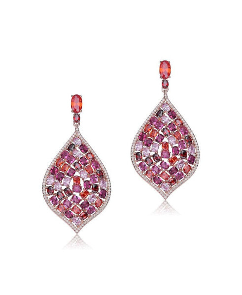 Sterling Silver with Rose Gold Plated and Ruby Cubic Zirconia Drop Earrings