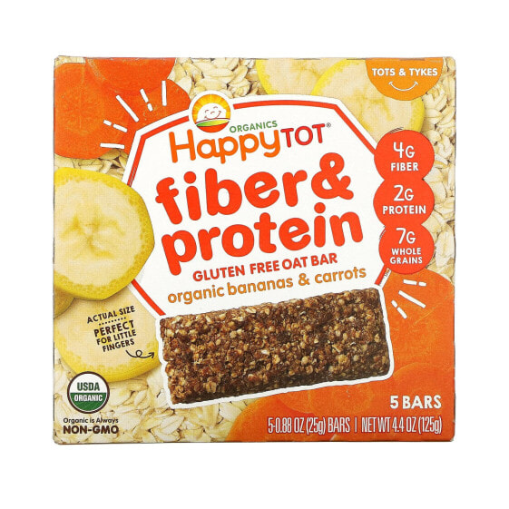 Organics HappyTot®, Fiber & Protein Oat Bar, Organic Bananas & Carrots, 5 Bars, 0.88 oz (25 g) Each