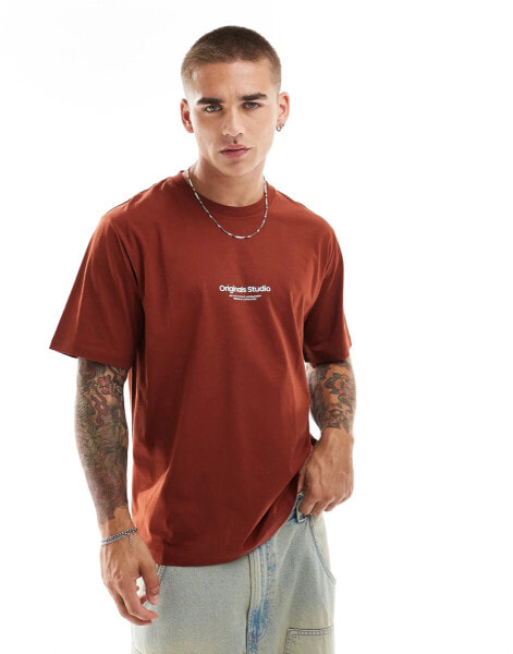 Jack & Jones oversized t-shirt with originals logo in rust