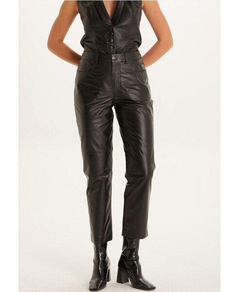 Women's Leather Fashion Pants, Black