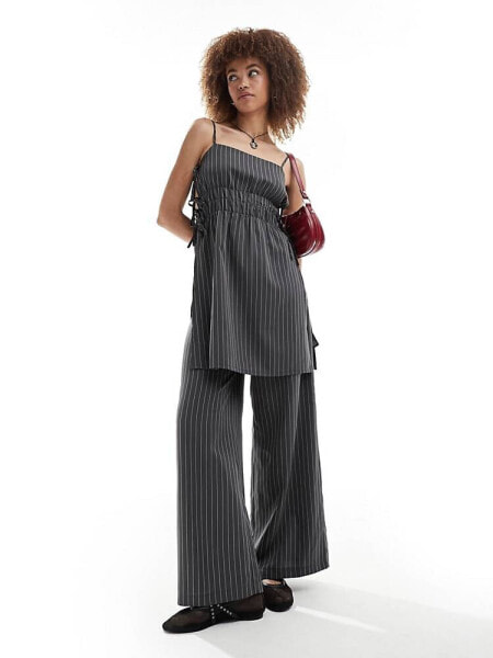 Reclaimed Vintage wide leg trouser in pinstripe co-ord