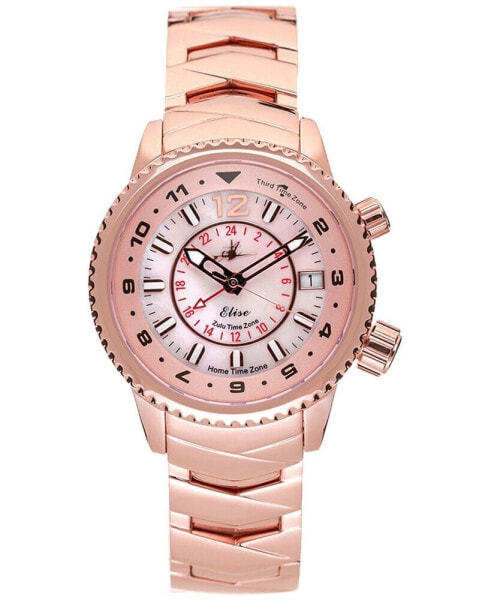 Women's Elise Swiss Tri-Time Rose Gold-Tone Ion-Plated Stainless Steel Bracelet Watch 33mm