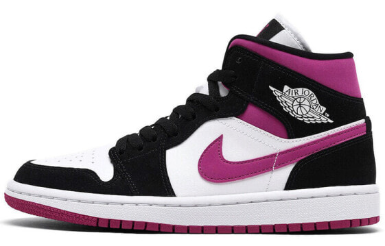 Кроссовки Nike Air Jordan 1 Mid Magenta (W) (Белый, Розовый, Черный)