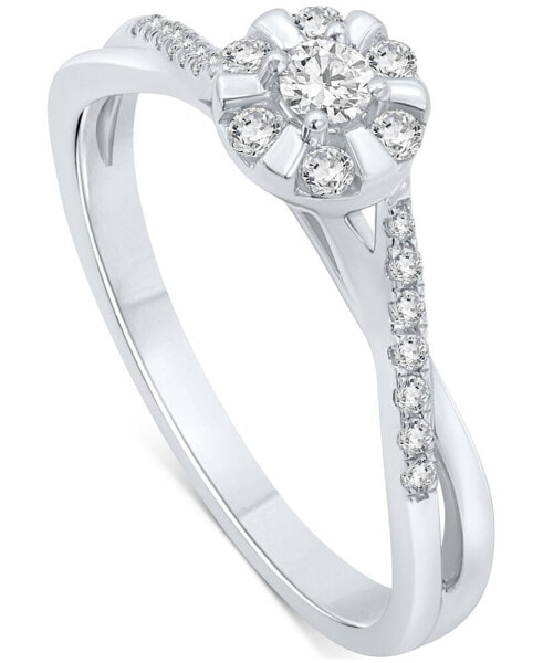 Diamond Halo Swirl Promise Ring (1/4 ct. t.w.) in Sterling Silver or 14k Gold-Plated Sterling Silver