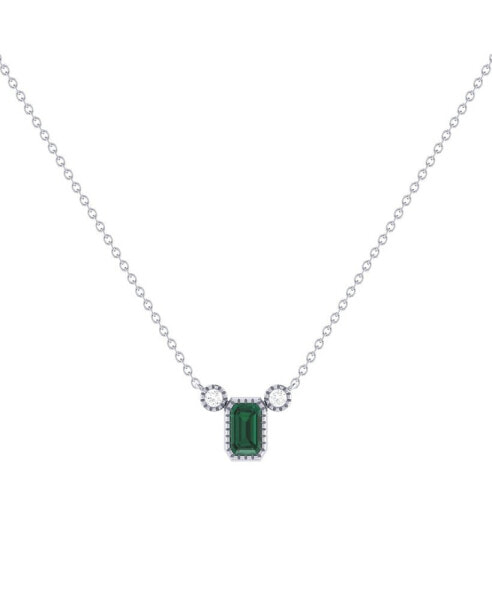 LuvMyJewelry emerald Gemstone Round Natural Diamond 14K White Gold Birthstone Necklace