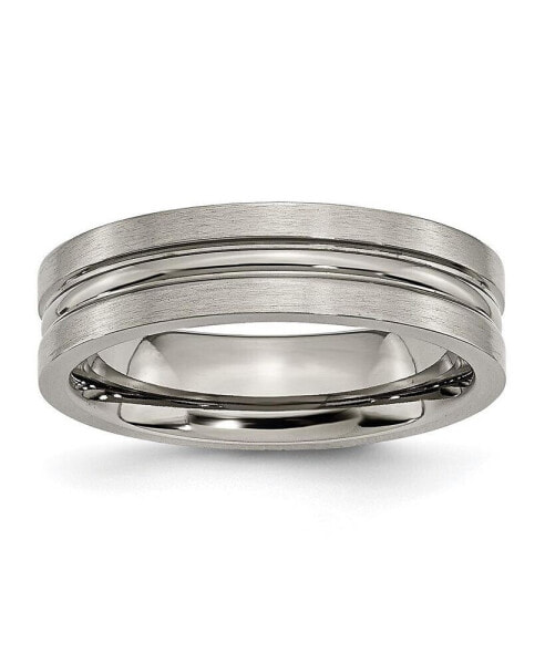 Titanium Brushed and Polished Grooved Wedding Band Ring