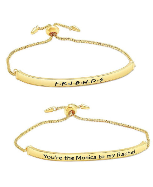 TV Show Themed Gold Plated Bar Bracelets, Logo and You're the Monica to my Rachel - Set of 2