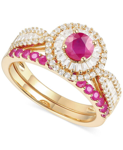 Кольцо Macy's Ruby & Diamond Halo Bridal Set, 14k Gold