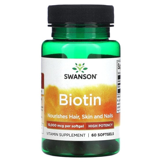 Витаминный препарат для здоровья кожи Swanson Biotin 10 000 мкг, 60 гелевых капсул