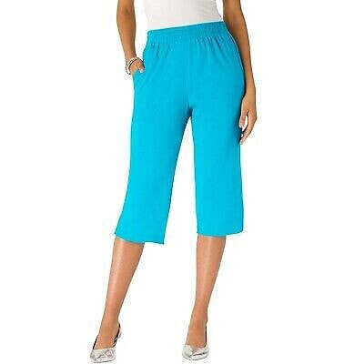 Roaman's Women's Plus Size Soft Knit Capri Pant - 1X, Blue