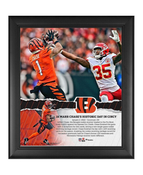 Ja'Marr Chase Cincinnati Bengals Framed 15" x 17" NFL Single Game Rookie Receiving Record Collage