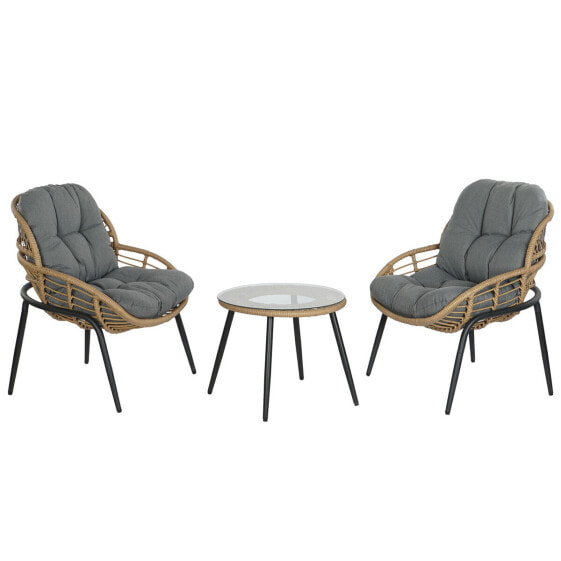 Набор стол и 2 кресла DKD Home Decor Серый Металл Стеклянный синтетический ротанг 55 x 55 x 47 cm